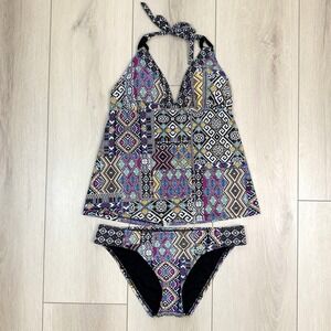 Mossimo Women's Tankini Swim Set Top XL Bottom L Multicolor Boho Geometric Print